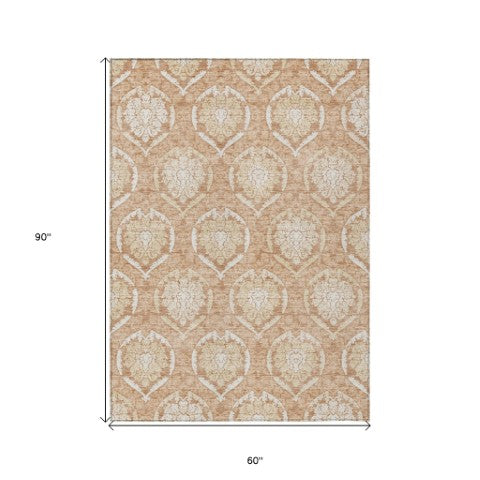 Homeroots 3' Artichoke Green Medallion Washable Area Rug For Indoor And Outdoor Spaces - Durable & Stylish 5' X 8' Polyester 587759