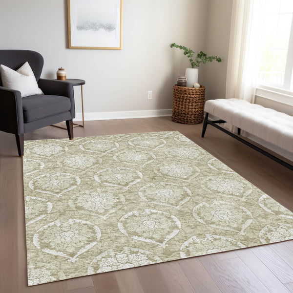 Homeroots 3' Artichoke Green Medallion Washable Area Rug For Indoor And Outdoor Spaces - Durable & Stylish 3' X 5' Polyester 587764
