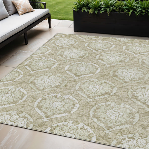 Homeroots 3' Artichoke Green Medallion Washable Area Rug For Indoor And Outdoor Spaces - Durable & Stylish 5' X 8' Polyester 587765