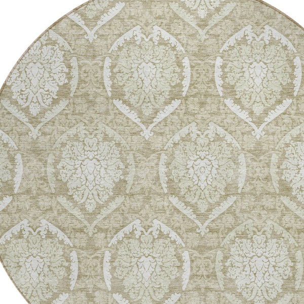 Homeroots 3' Artichoke Green Medallion Washable Area Rug For Indoor And Outdoor Spaces - Durable & Stylish 8' Round Polyester 587766