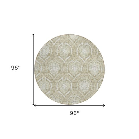Homeroots 3' Artichoke Green Medallion Washable Area Rug For Indoor And Outdoor Spaces - Durable & Stylish 8' Round Polyester 587766
