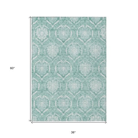 Homeroots 3' Artichoke Green Medallion Washable Area Rug For Indoor And Outdoor Spaces - Durable & Stylish 3' X 5' Polyester 587770