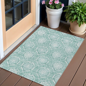 Homeroots 3' Artichoke Green Medallion Washable Area Rug For Indoor And Outdoor Spaces - Durable & Stylish 3' X 5' Polyester 587770