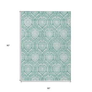 Homeroots 3' Artichoke Green Medallion Washable Area Rug For Indoor And Outdoor Spaces - Durable & Stylish 5' X 8' Polyester 587771