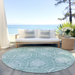 Homeroots 3' Artichoke Green Medallion Washable Area Rug For Indoor And Outdoor Spaces - Durable & Stylish 8' Round Polyester 587772