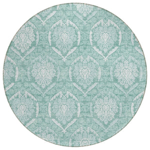 HomeRoots 5' Vibrant Turquoise Teal Blue & Ivory Medallion Indoor Outdoor Area Rug – Durable & Washable Comfort 8' Round 587772