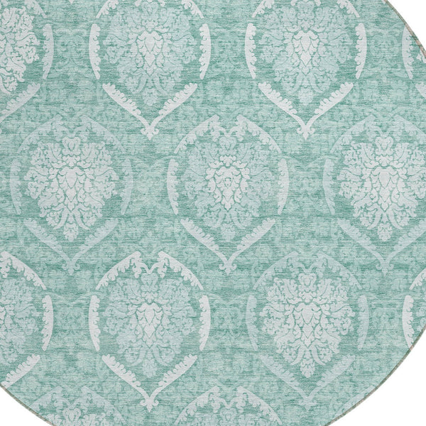 Homeroots 3' Artichoke Green Medallion Washable Area Rug For Indoor And Outdoor Spaces - Durable & Stylish 8' Round Polyester 587772