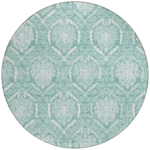 Homeroots 3' Artichoke Green Medallion Washable Area Rug For Indoor And Outdoor Spaces - Durable & Stylish 8' Round Polyester 587772