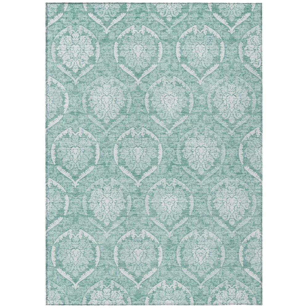 HomeRoots 5' Vibrant Turquoise Teal Blue & Ivory Medallion Indoor Outdoor Area Rug – Durable & Washable Comfort 8' X 10' 587773