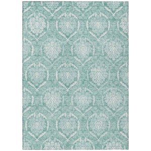 HomeRoots 5' Vibrant Turquoise Teal Blue & Ivory Medallion Indoor Outdoor Area Rug – Durable & Washable Comfort 8' X 10' 587773