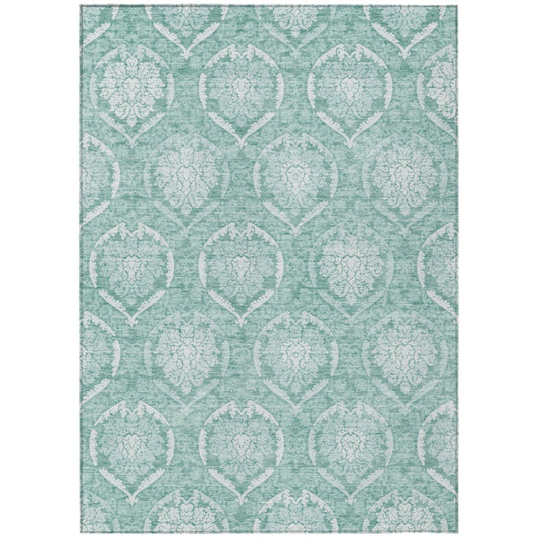 HomeRoots 5' Vibrant Turquoise Teal Blue & Ivory Medallion Indoor Outdoor Area Rug – Durable & Washable Comfort 8' X 10' 587773