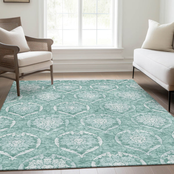 Homeroots 3' Artichoke Green Medallion Washable Area Rug For Indoor And Outdoor Spaces - Durable & Stylish 9' X 12' Polyester 587774