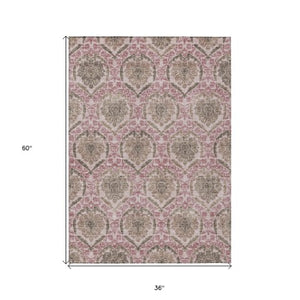 Homeroots 3' Stylish Chocolate Beige & Mauve Medallion Area Rug - Washable, Durable For Indoor & Outdoor Use 3' X 5' Polyester 587776