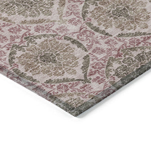 Homeroots 3' Stylish Chocolate Beige & Mauve Medallion Area Rug - Washable, Durable For Indoor & Outdoor Use 3' X 5' Polyester 587776