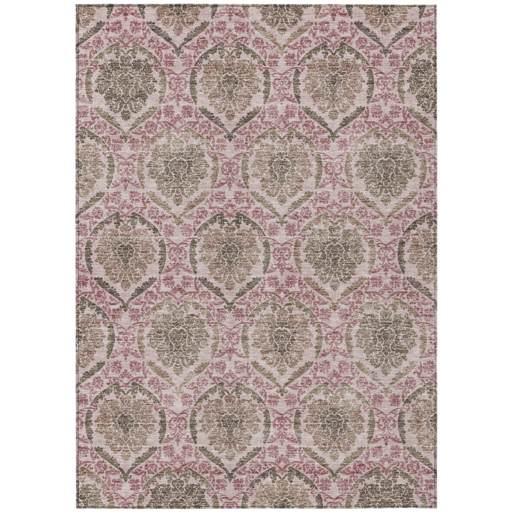HomeRoots 5' Elegant Chocolate Beige & Mauve Medallion Area Rug – Washable, Indoor/Outdoor, Durable Design 5' X 8' 587777