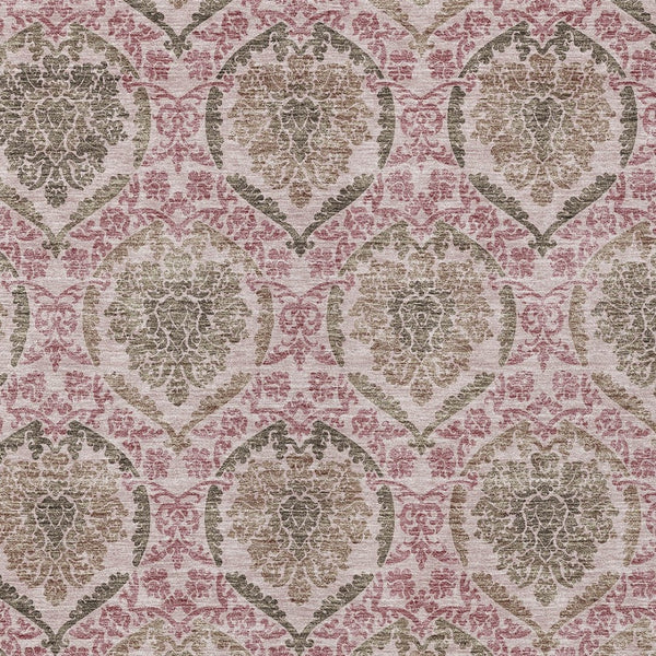 Homeroots 3' Stylish Chocolate Beige & Mauve Medallion Area Rug - Washable, Durable For Indoor & Outdoor Use 5' X 8' Polyester 587777