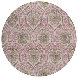 HomeRoots 5' Elegant Chocolate Beige & Mauve Medallion Area Rug – Washable, Indoor/Outdoor, Durable Design 8' Round 587778