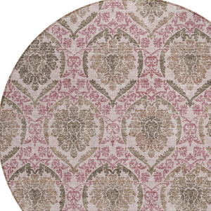 Homeroots 3' Stylish Chocolate Beige & Mauve Medallion Area Rug - Washable, Durable For Indoor & Outdoor Use 8' Round Polyester 587778