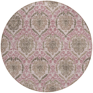 Homeroots 3' Stylish Chocolate Beige & Mauve Medallion Area Rug - Washable, Durable For Indoor & Outdoor Use 8' Round Polyester 587778