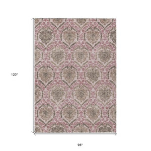 Homeroots 3' Stylish Chocolate Beige & Mauve Medallion Area Rug - Washable, Durable For Indoor & Outdoor Use 8' X 10' Polyester 587779