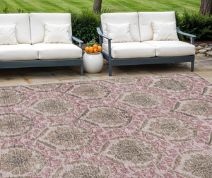 Homeroots 3' Stylish Chocolate Beige & Mauve Medallion Area Rug - Washable, Durable For Indoor & Outdoor Use 8' X 10' Polyester 587779