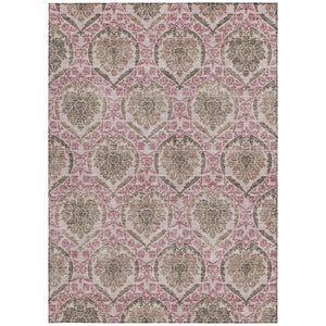 Homeroots 3' Stylish Chocolate Beige & Mauve Medallion Area Rug - Washable, Durable For Indoor & Outdoor Use 8' X 10' Polyester 587779