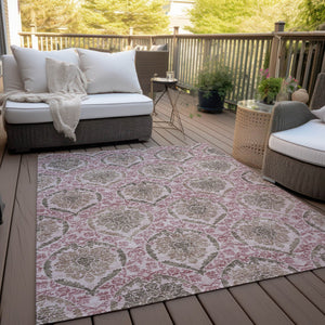 Homeroots 3' Stylish Chocolate Beige & Mauve Medallion Area Rug - Washable, Durable For Indoor & Outdoor Use 9' X 12' Polyester 587780