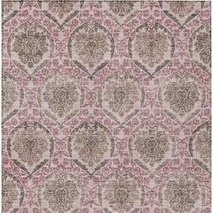 Homeroots 3' Stylish Chocolate Beige & Mauve Medallion Area Rug - Washable, Durable For Indoor & Outdoor Use 9' X 12' Polyester 587780