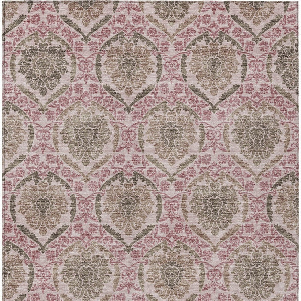 Homeroots 3' Stylish Chocolate Beige & Mauve Medallion Area Rug - Washable, Durable For Indoor & Outdoor Use 9' X 12' Polyester 587780