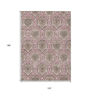 Homeroots 3' Stylish Chocolate Beige & Mauve Medallion Area Rug - Washable, Durable For Indoor & Outdoor Use 10' X 14' Polyester 587781