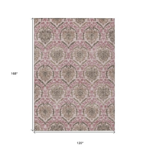 Homeroots 3' Stylish Chocolate Beige & Mauve Medallion Area Rug - Washable, Durable For Indoor & Outdoor Use 10' X 14' Polyester 587781