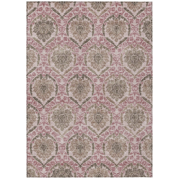 HomeRoots 5' Elegant Chocolate Beige & Mauve Medallion Area Rug – Washable, Indoor/Outdoor, Durable Design 10' X 14' 587781