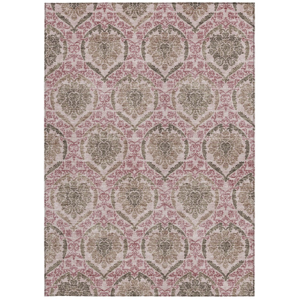 Homeroots 3' Stylish Chocolate Beige & Mauve Medallion Area Rug - Washable, Durable For Indoor & Outdoor Use 10' X 14' Polyester 587781