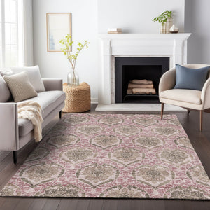 Homeroots 3' Stylish Chocolate Beige & Mauve Medallion Area Rug - Washable, Durable For Indoor & Outdoor Use 10' X 14' Polyester 587781
