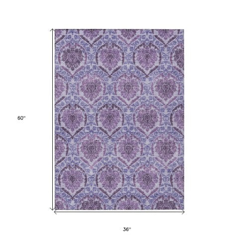 Homeroots 3' Stylish Chocolate Beige & Mauve Medallion Area Rug - Washable, Durable For Indoor & Outdoor Use 3' X 5' Polyester 587782