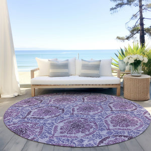 Homeroots 3' Stylish Chocolate Beige & Mauve Medallion Area Rug - Washable, Durable For Indoor & Outdoor Use 8' Round Polyester 587784