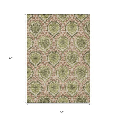 Homeroots 3' Stylish Chocolate Beige & Mauve Medallion Area Rug - Washable, Durable For Indoor & Outdoor Use 3' X 5' Polyester 587794
