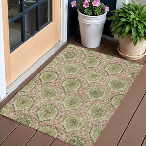 Homeroots 3' Stylish Chocolate Beige & Mauve Medallion Area Rug - Washable, Durable For Indoor & Outdoor Use 3' X 5' Polyester 587794