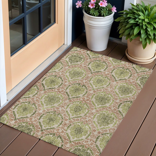 Homeroots 3' Stylish Chocolate Beige & Mauve Medallion Area Rug - Washable, Durable For Indoor & Outdoor Use 3' X 5' Polyester 587794