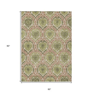 Homeroots 3' Stylish Chocolate Beige & Mauve Medallion Area Rug - Washable, Durable For Indoor & Outdoor Use 5' X 8' Polyester 587795