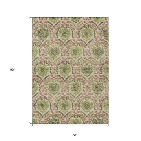 Homeroots 3' Stylish Chocolate Beige & Mauve Medallion Area Rug - Washable, Durable For Indoor & Outdoor Use 5' X 8' Polyester 587795