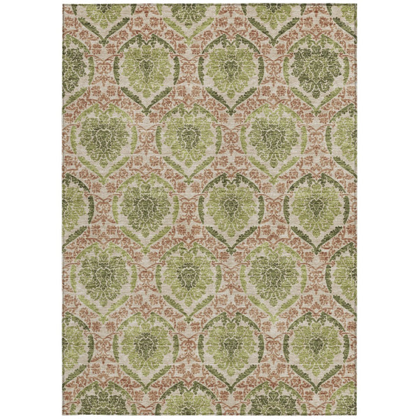 Homeroots 3' Stylish Chocolate Beige & Mauve Medallion Area Rug - Washable, Durable For Indoor & Outdoor Use 5' X 8' Polyester 587795