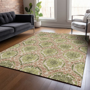 Homeroots 3' Stylish Chocolate Beige & Mauve Medallion Area Rug - Washable, Durable For Indoor & Outdoor Use 5' X 8' Polyester 587795