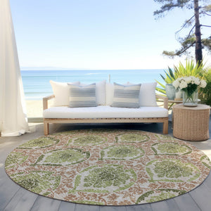 Homeroots 3' Stylish Chocolate Beige & Mauve Medallion Area Rug - Washable, Durable For Indoor & Outdoor Use 8' Round Polyester 587796