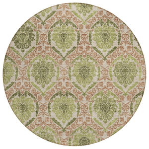 HomeRoots 5' Elegant Olive Green Medallion Area Rug – Durable, Washable, Perfect for Indoor & Outdoor Spaces 8' Round 587796