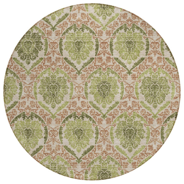 HomeRoots 5' Elegant Olive Green Medallion Area Rug – Durable, Washable, Perfect for Indoor & Outdoor Spaces 8' Round 587796