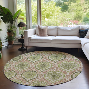 Homeroots 3' Stylish Chocolate Beige & Mauve Medallion Area Rug - Washable, Durable For Indoor & Outdoor Use 8' Round Polyester 587796