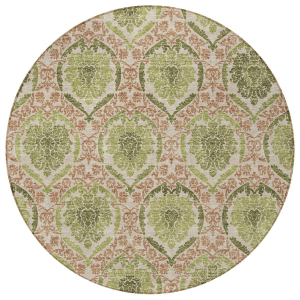 Homeroots 3' Stylish Chocolate Beige & Mauve Medallion Area Rug - Washable, Durable For Indoor & Outdoor Use 8' Round Polyester 587796