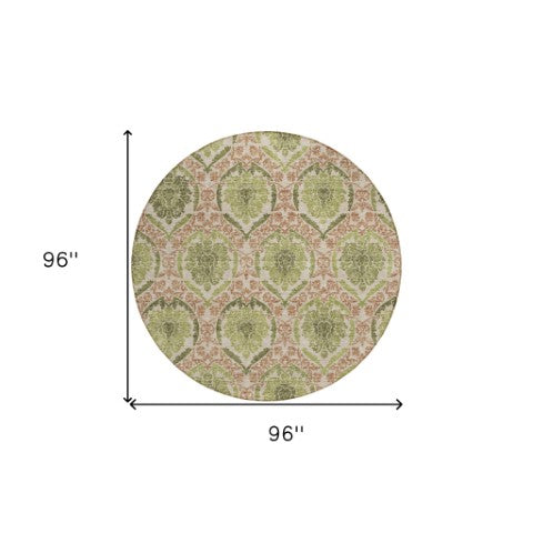 Homeroots 3' Stylish Chocolate Beige & Mauve Medallion Area Rug - Washable, Durable For Indoor & Outdoor Use 8' Round Polyester 587796