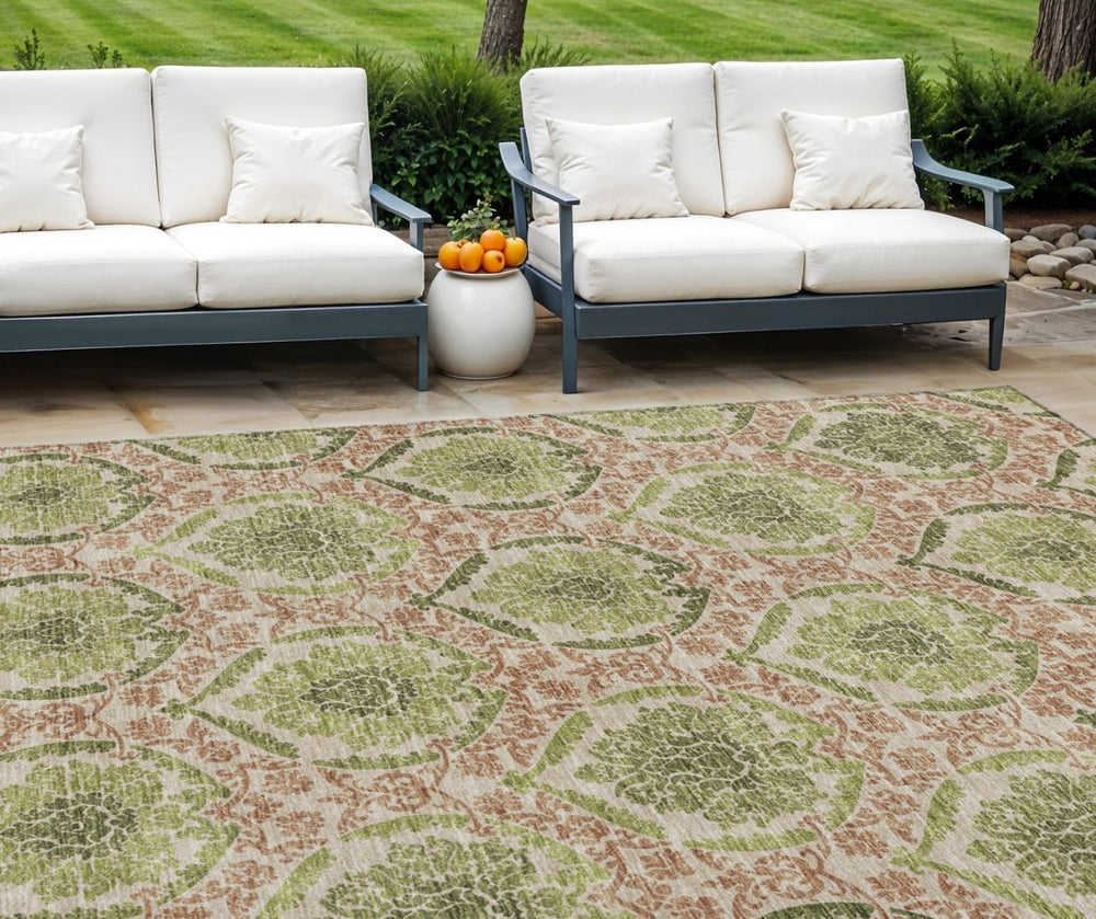 HomeRoots 5' Elegant Olive Green Medallion Area Rug – Durable, Washable, Perfect for Indoor & Outdoor Spaces 8' X 10' 587797